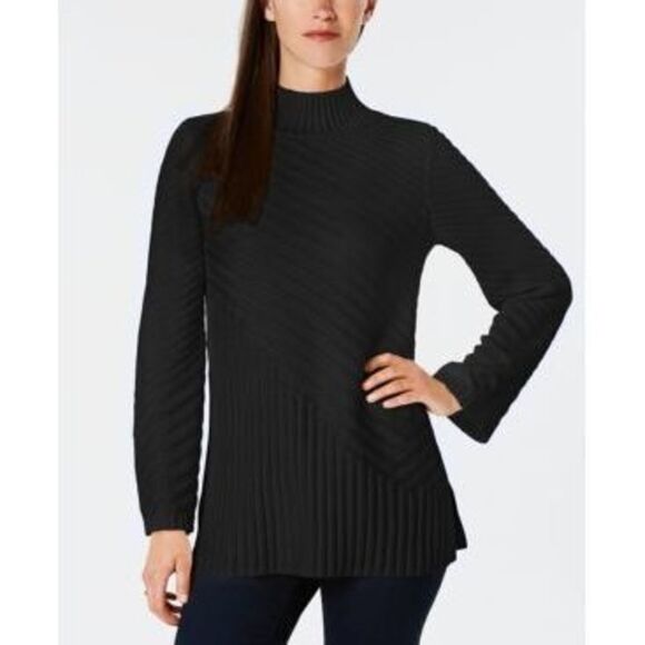 Charter Club Womens Black Textured Long Sleeve Mock Sweater M - Picture 1 of 1